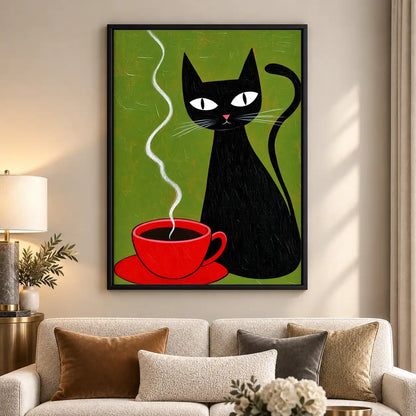 Black Cat Beside Red Coffee Wall Art 5