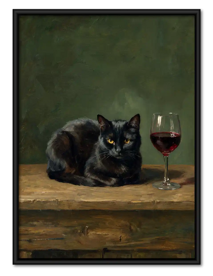 Black Cat Beside Red Wine Wall Art