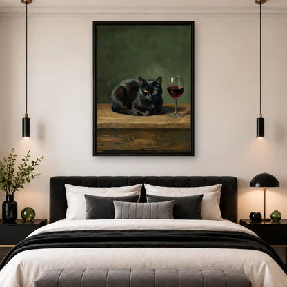 Black Cat Beside Red Wine Wall Art 4