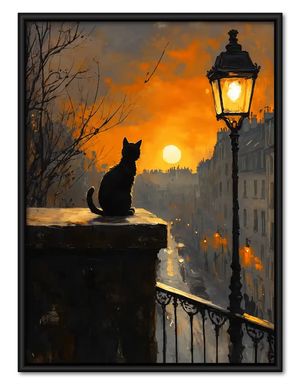 Black Cat By Sunset Lantern Wall Art