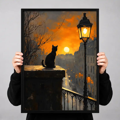 Black Cat By Sunset Lantern Wall Art 3