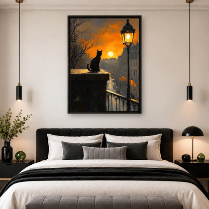 Black Cat By Sunset Lantern Wall Art 4