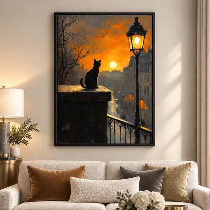Black Cat By Sunset Lantern Wall Art 5