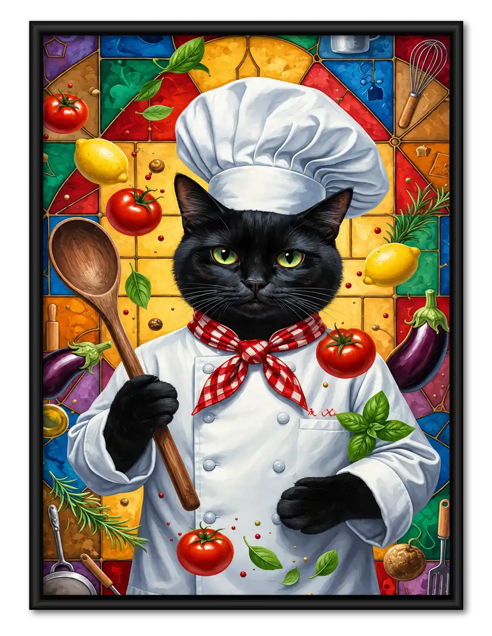 Black Cat Chef Portrait Wall Art 1
