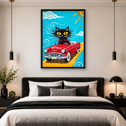 Black Cat Driving Red Convertible Wall Art 4
