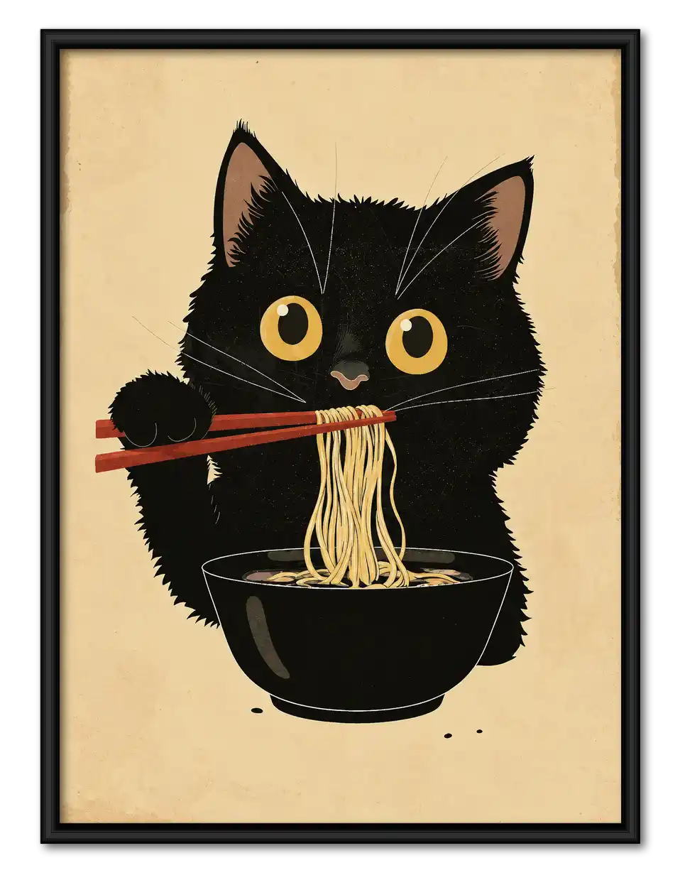 Black Cat Eating Ramen Wall Art 1