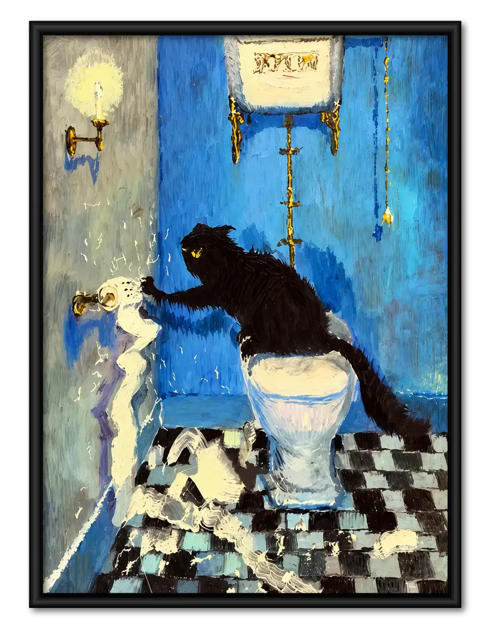 Black Cat Flushing Toilet Wall Art 1