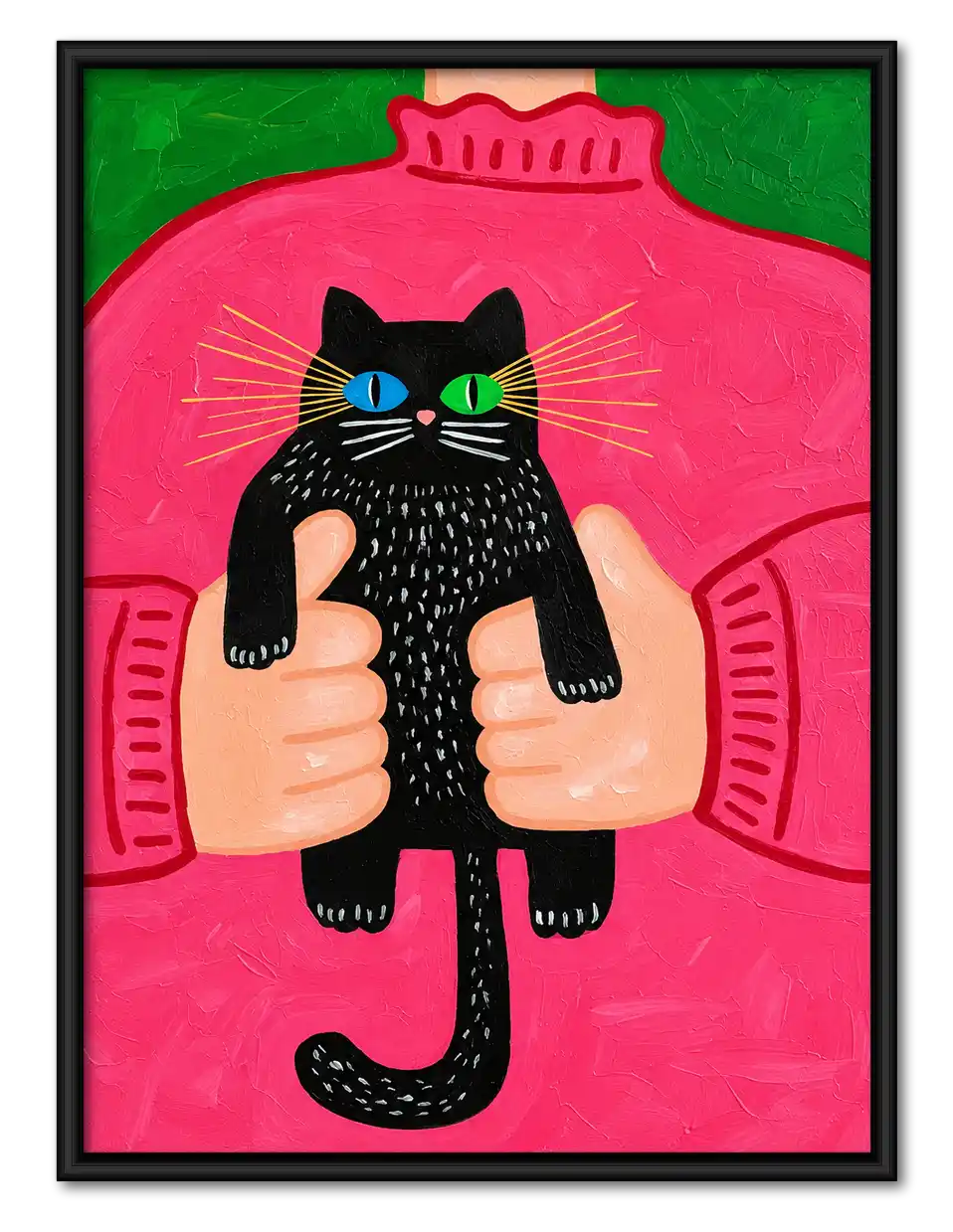 Black Cat Held In Pink Sweater Wall Art 1