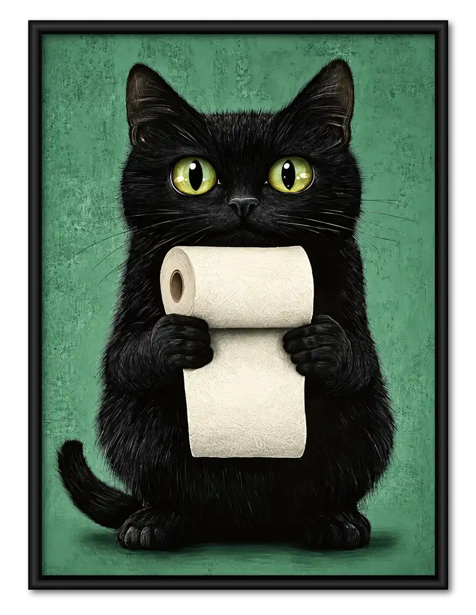 Black Cat Holding Toilet Paper Wall Art 1