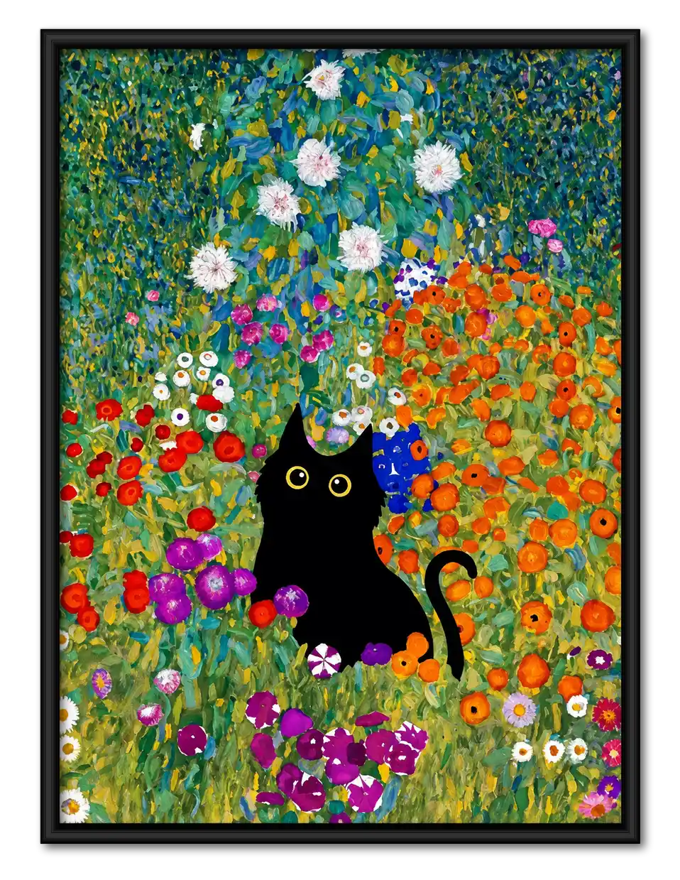 Black Cat In Golden Flower Field Wall Art 1
