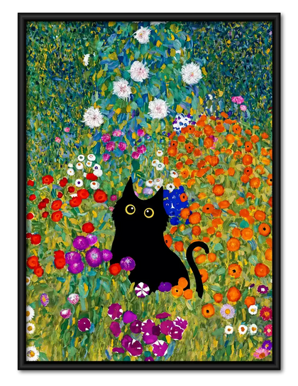 Black Cat In Golden Flower Field Wall Art