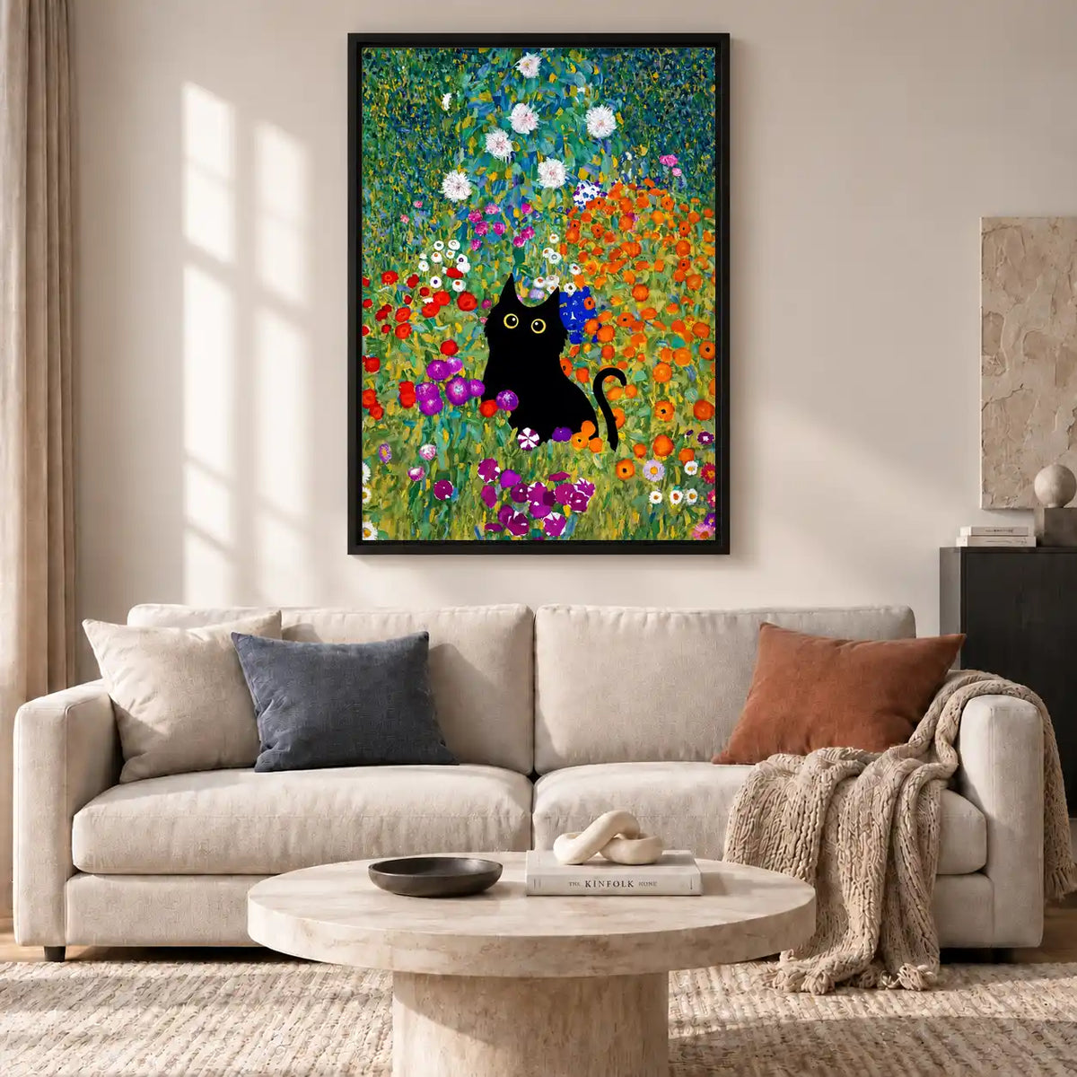 Black Cat In Golden Flower Field Wall Art 2