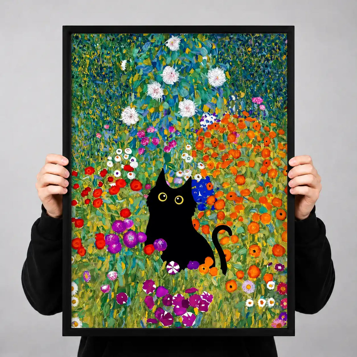 Black Cat In Golden Flower Field Wall Art 3