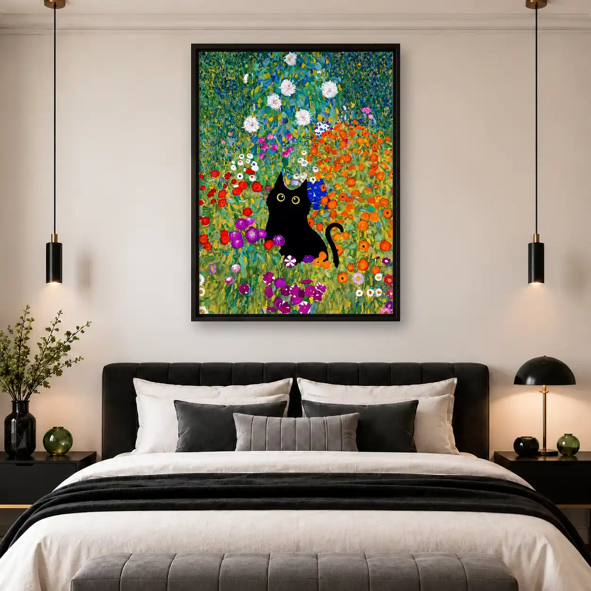 Black Cat In Golden Flower Field Wall Art 4