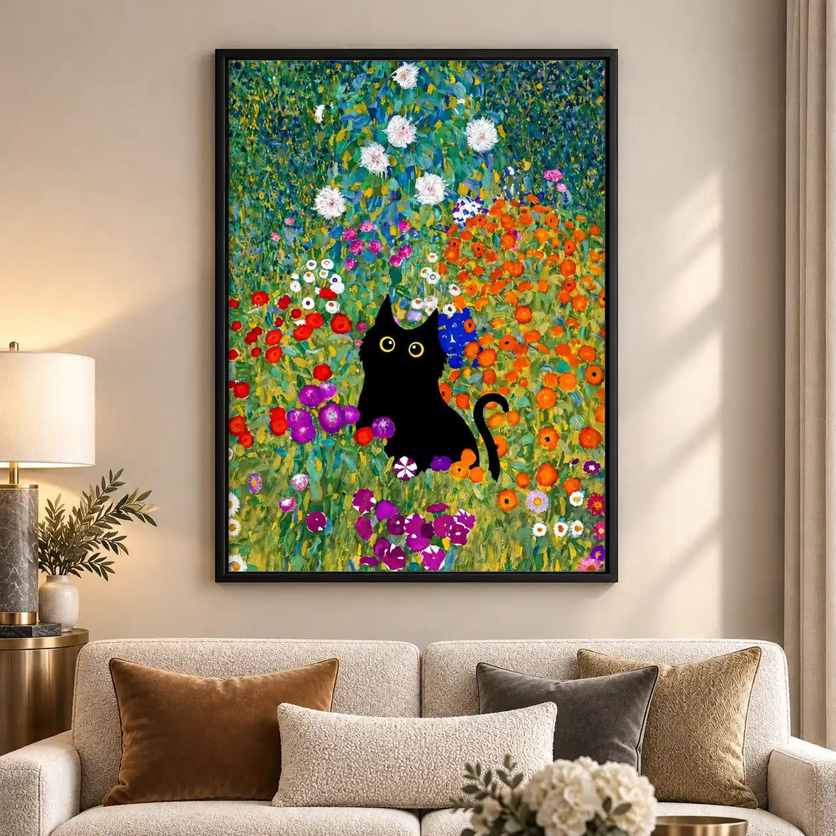 Black Cat In Golden Flower Field Wall Art 5