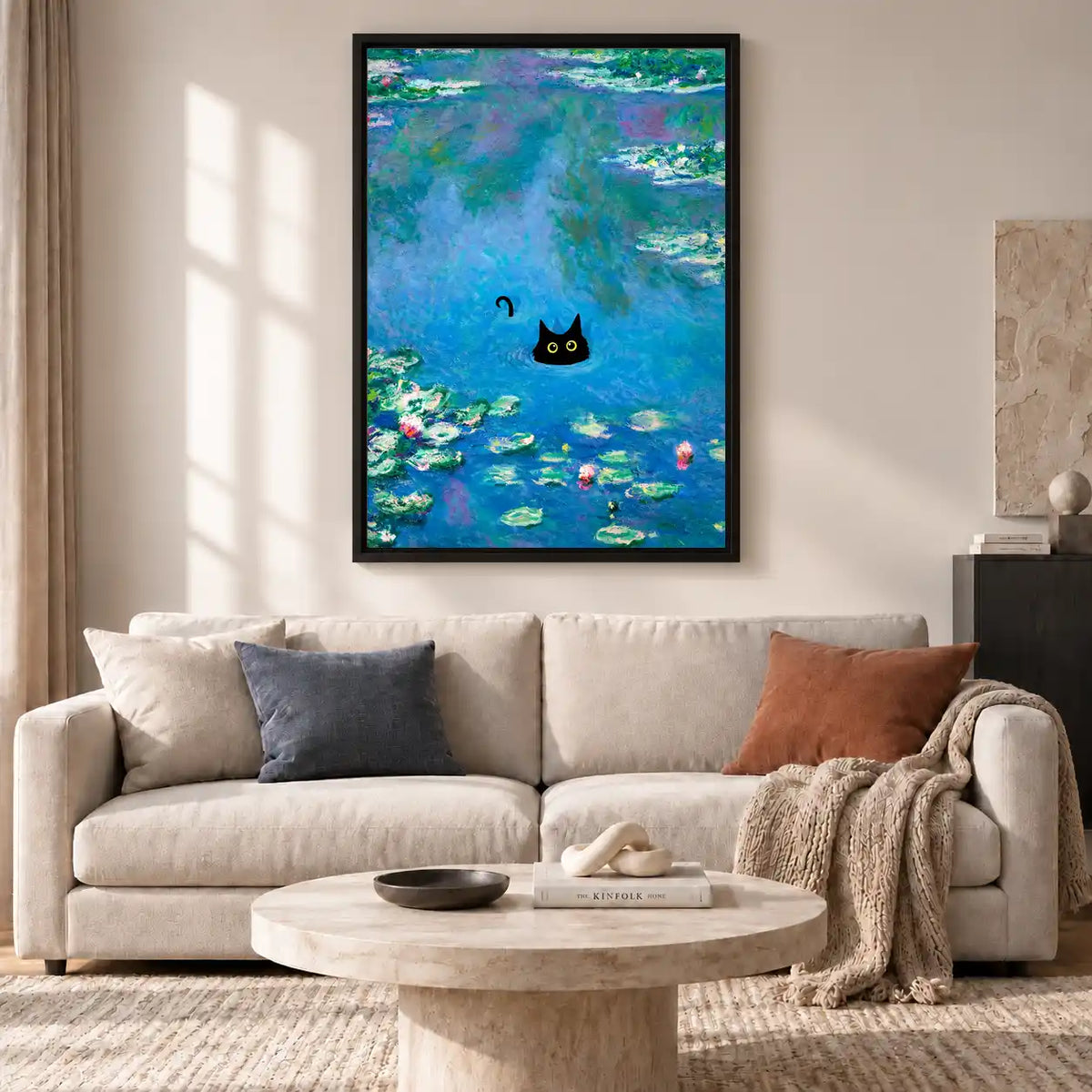 Black Cat In Water Lily Pond Wall Art 2