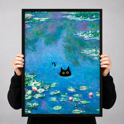 Black Cat In Water Lily Pond Wall Art 3