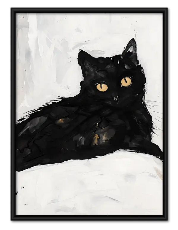 Black Cat Lounging On Pillow Wall Art
