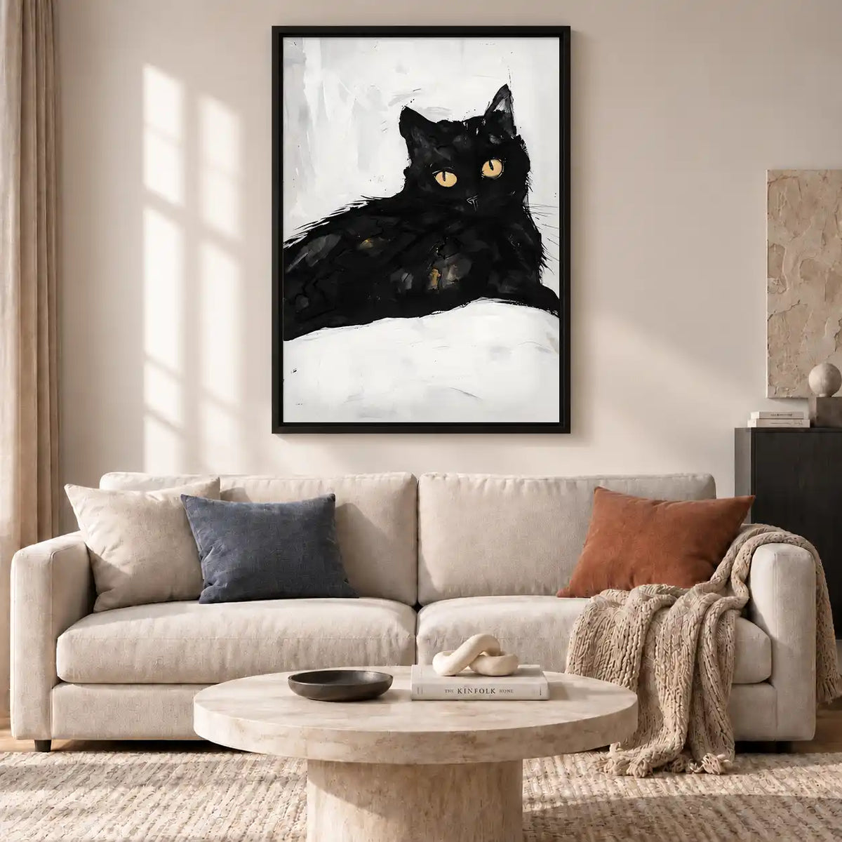 Black Cat Lounging On Pillow Wall Art 2