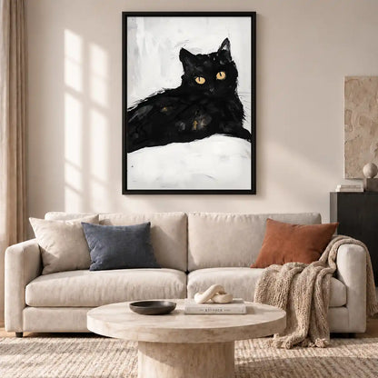 Black Cat Lounging On Pillow Wall Art 2