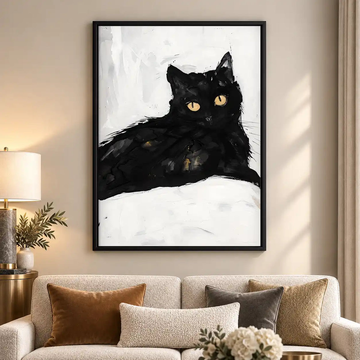 Black Cat Lounging On Pillow Wall Art 5