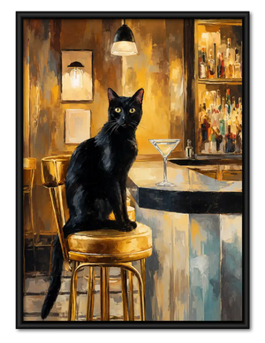 Black Cat On Bar Stool Wall Art