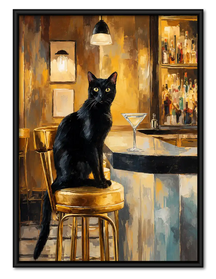 Black Cat On Bar Stool Wall Art