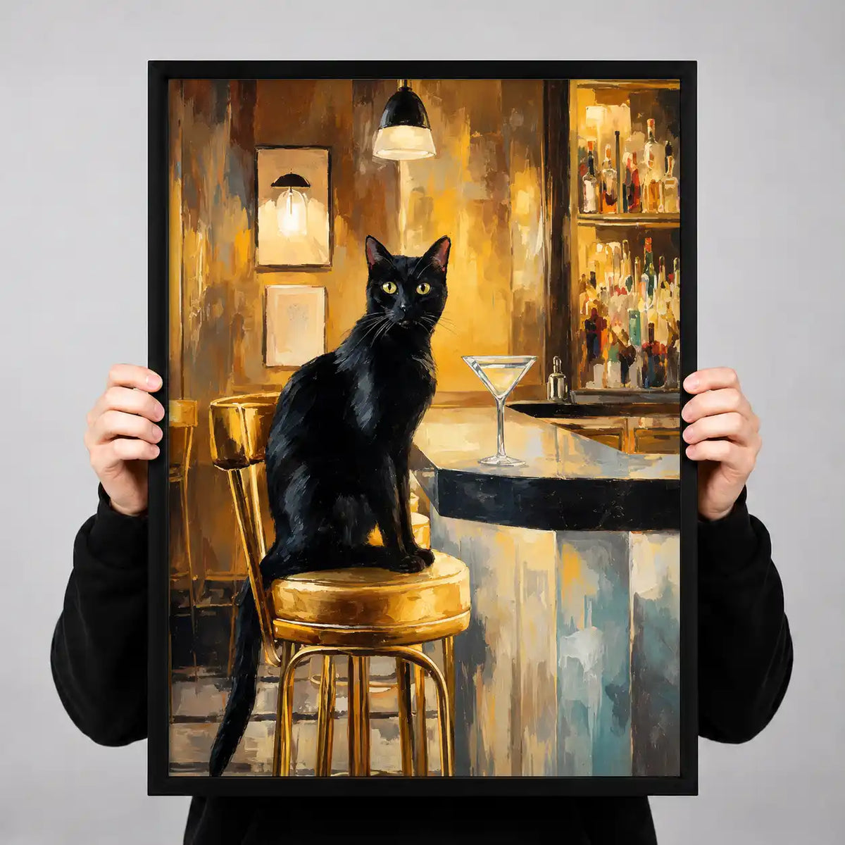 Black Cat On Bar Stool Wall Art 3