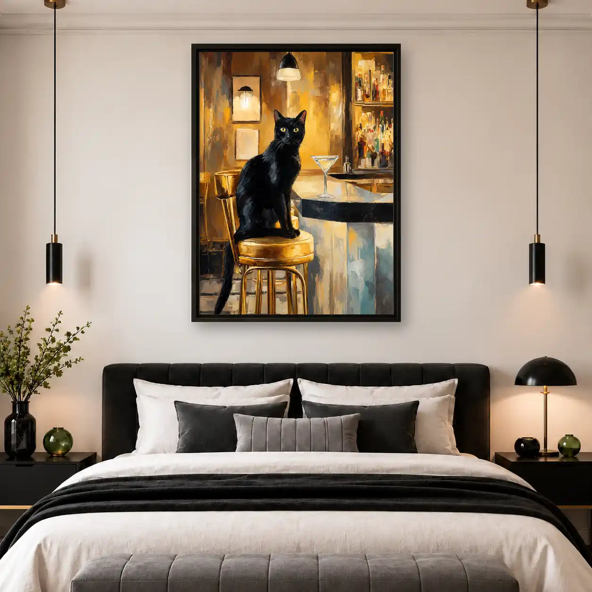 Black Cat On Bar Stool Wall Art 4