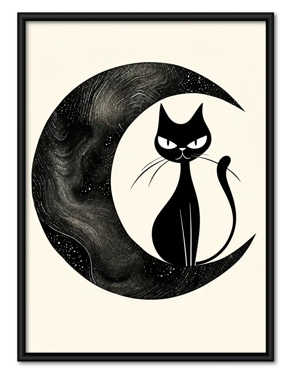 Black Cat On Crescent Moon Wall Art 1