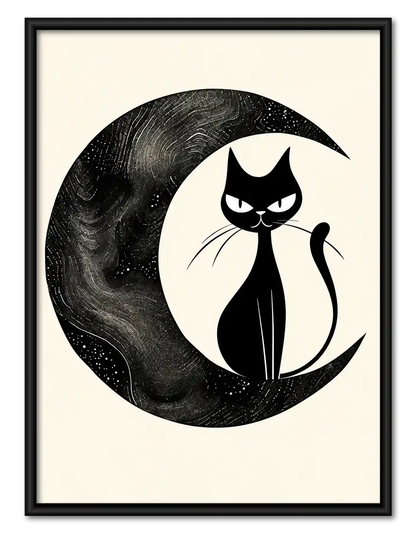 Black Cat On Crescent Moon Wall Art 1