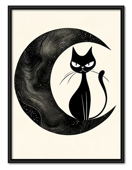 Black Cat On Crescent Moon Wall Art