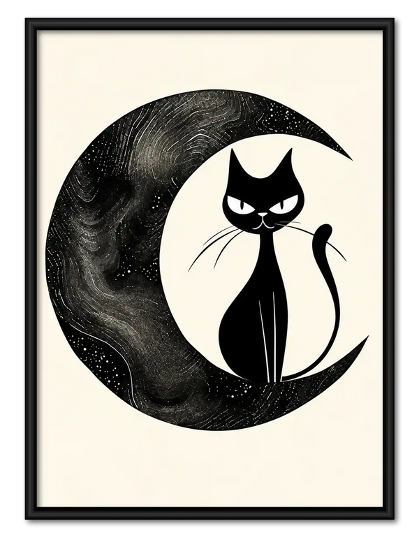 Black Cat On Crescent Moon Wall Art