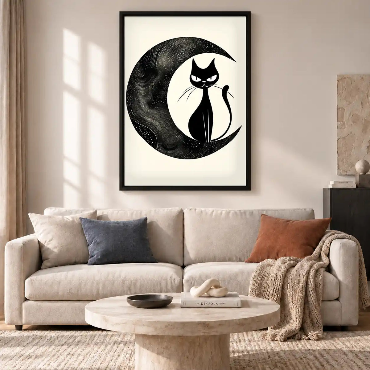 Black Cat On Crescent Moon Wall Art 2