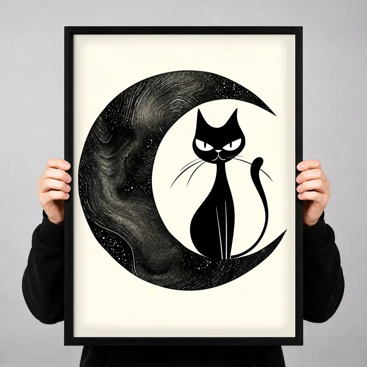 Black Cat On Crescent Moon Wall Art 3