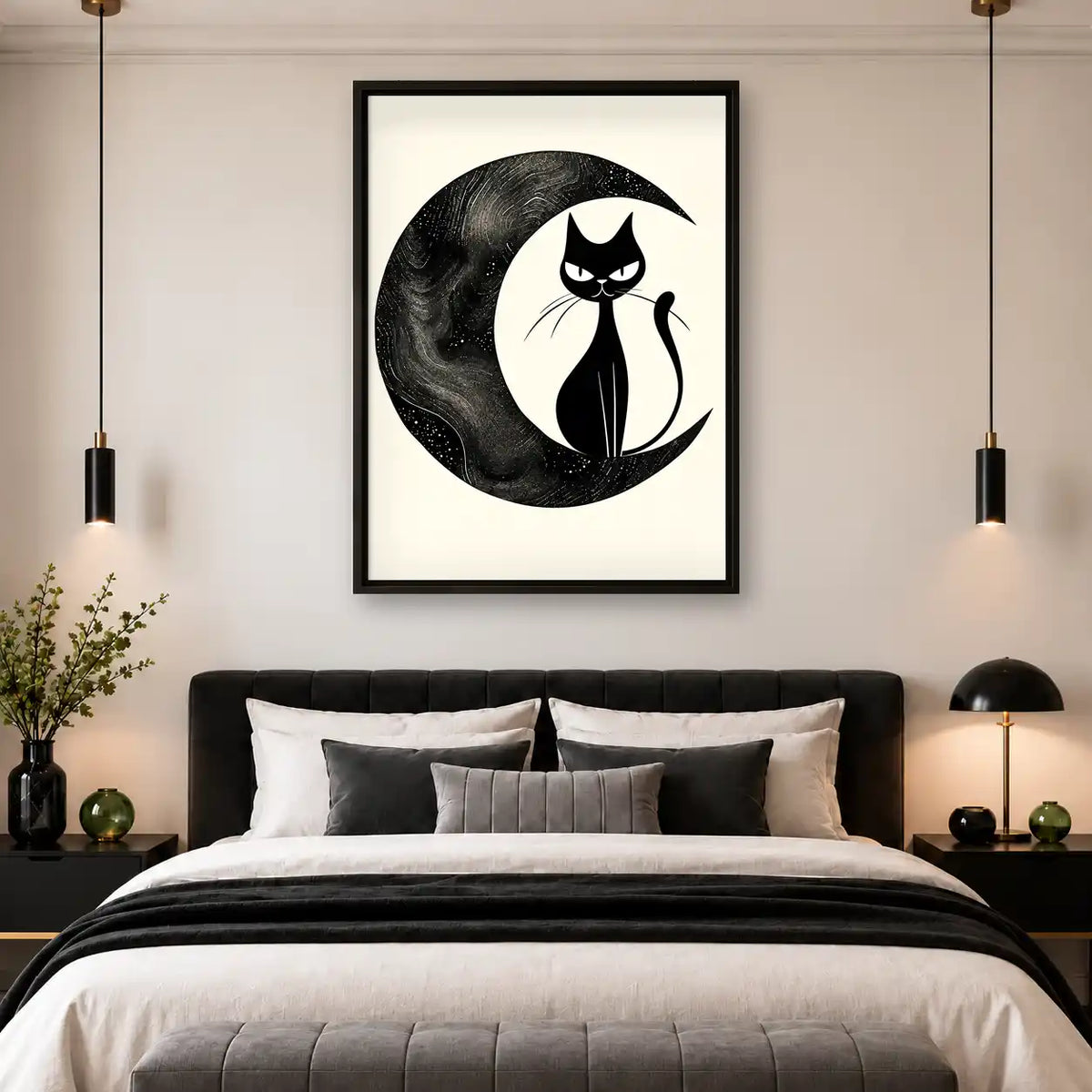 Black Cat On Crescent Moon Wall Art 4