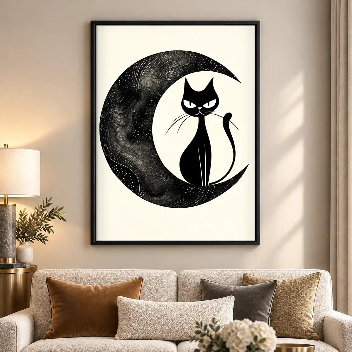 Black Cat On Crescent Moon Wall Art 5