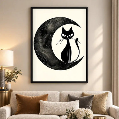 Black Cat On Crescent Moon Wall Art 5