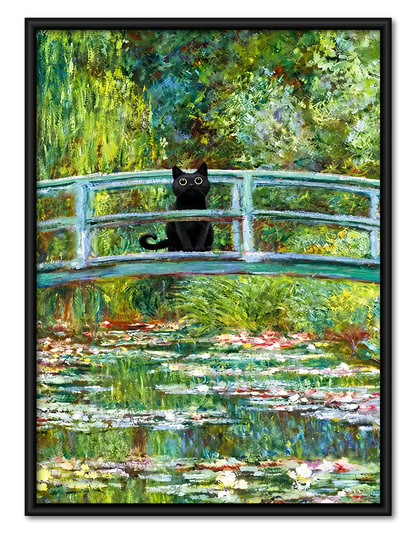 Black Cat On Garden Bridge Wall Art 1