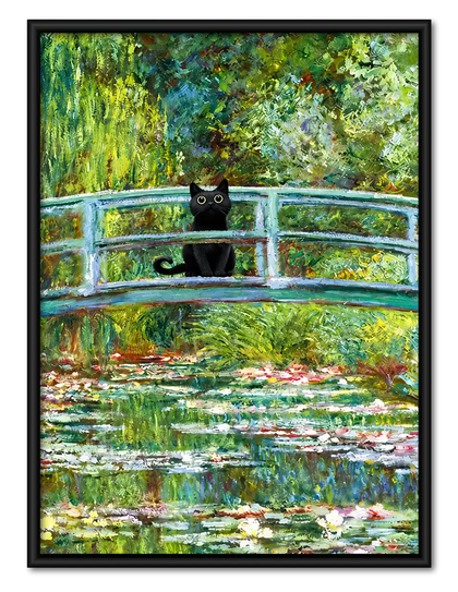 Black Cat On Garden Bridge Wall Art
