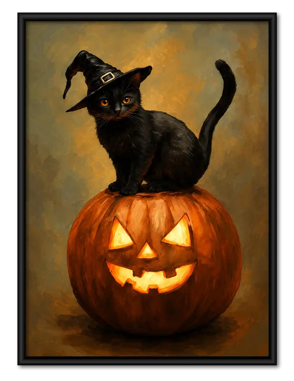 Black Cat On Jack O Lantern Wall Art 1