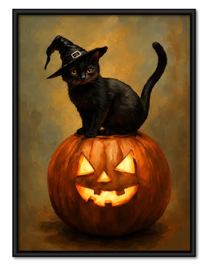 Black Cat On Jack O Lantern Wall Art
