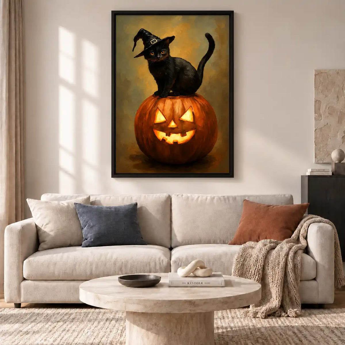 Black Cat On Jack O Lantern Wall Art 2
