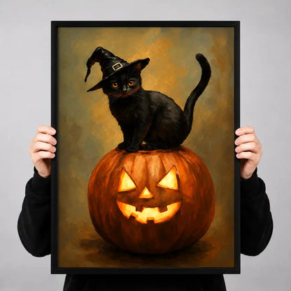 Black Cat On Jack O Lantern Wall Art 3