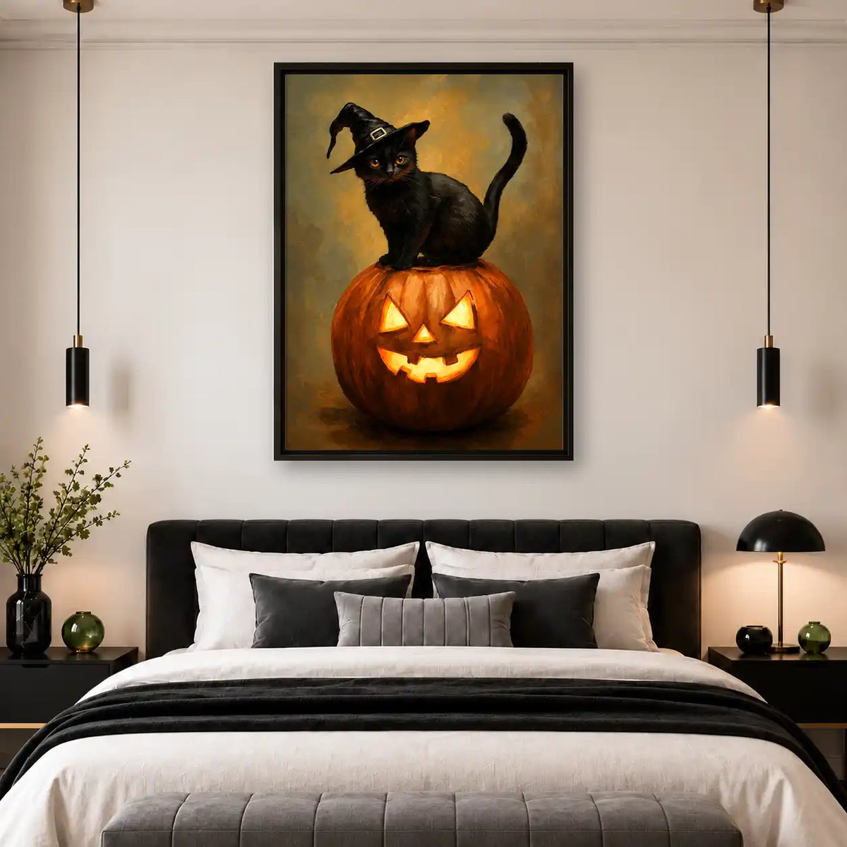 Black Cat On Jack O Lantern Wall Art 4