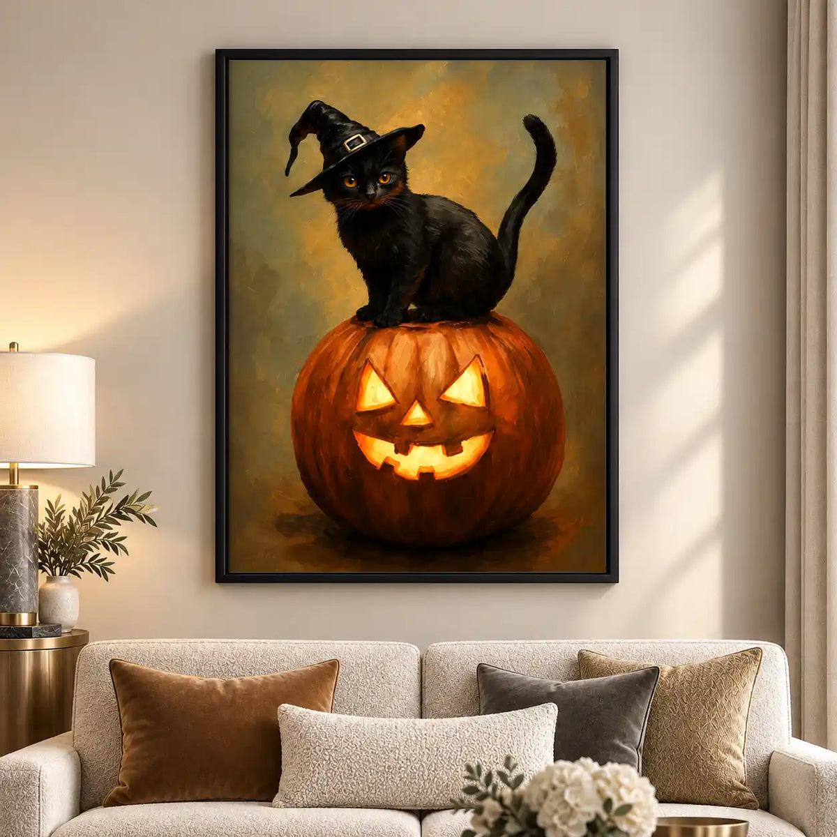 Black Cat On Jack O Lantern Wall Art 5