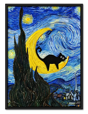 Black Cat On Starry Crescent Wall Art