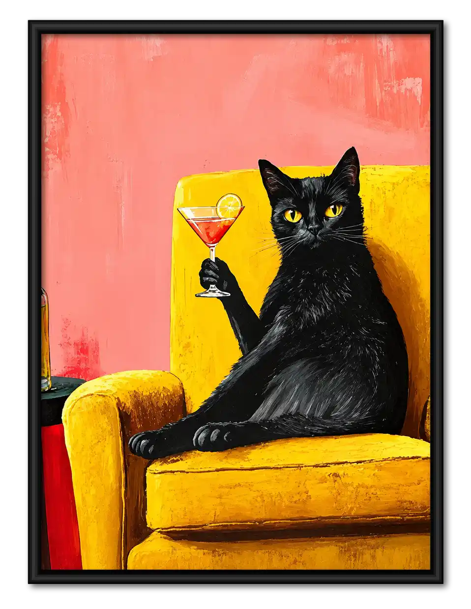Black Cat On Yellow Chair Wall Art 1