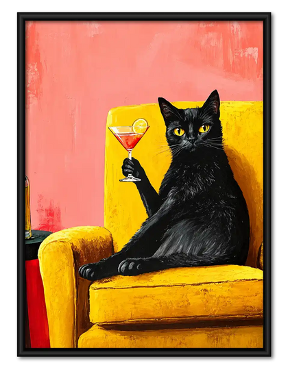 Black Cat On Yellow Chair Wall Art