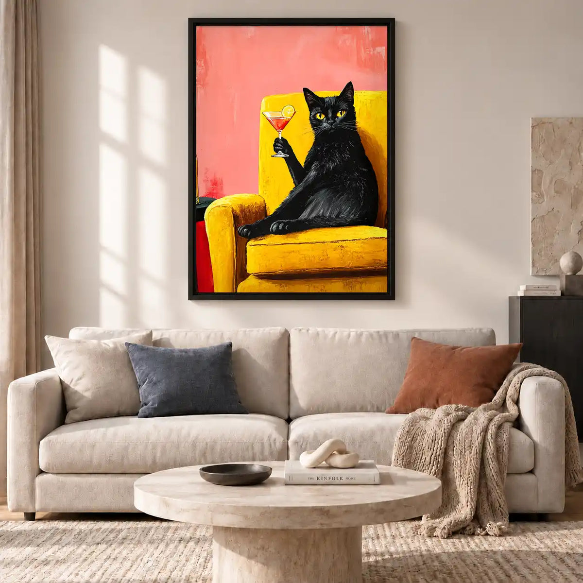 Black Cat On Yellow Chair Wall Art 2